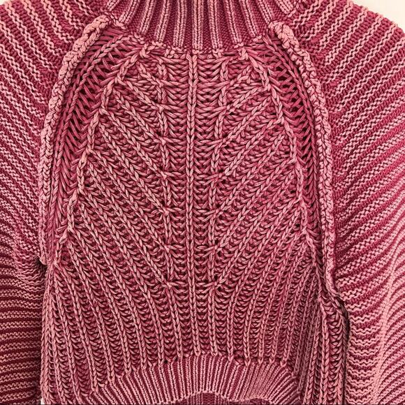 Free People Sweetheart Mock Neck Pink Sweater Size XS Jumper Chunky Knit Boho - Picture 5 of 10